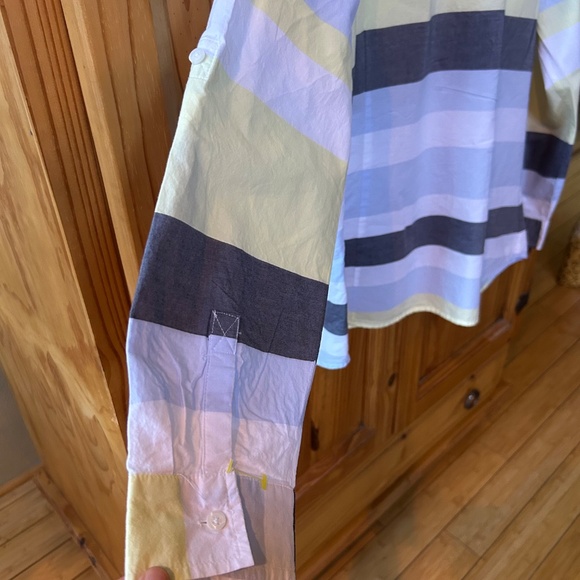Jaclyn Smith Top Button Up Blue White Yellow Stripe 100% Cotton Women's Large - Picture 5 of 7